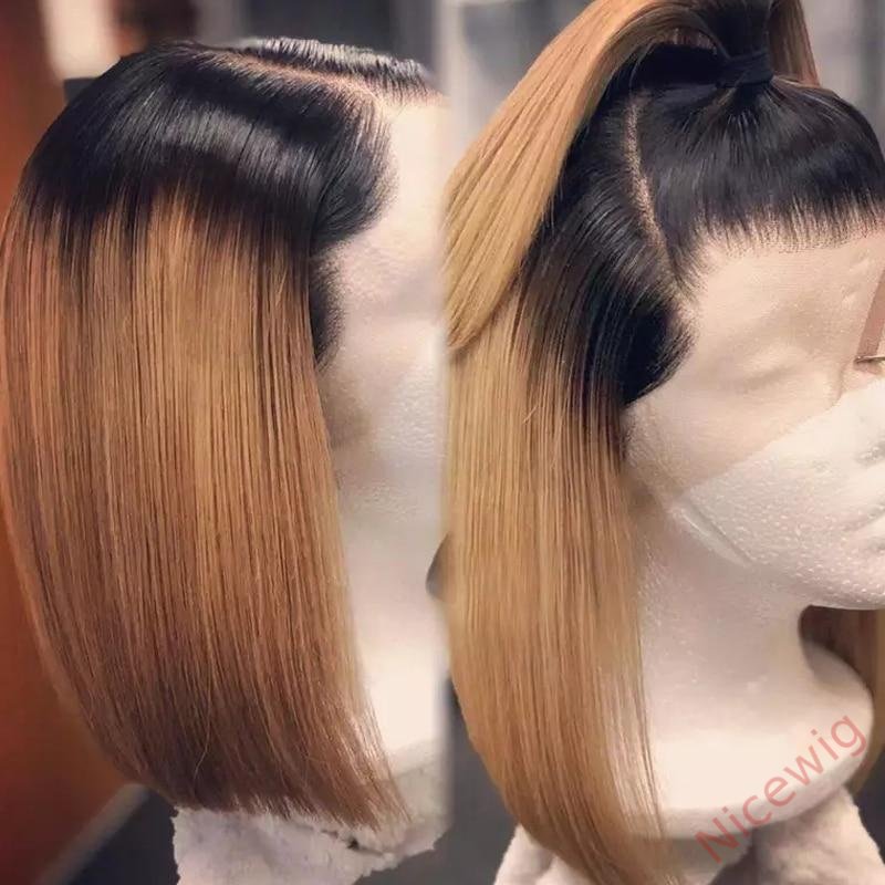 Black Gradient Light Brown Brazilian Straight Hair Bob Wigs Lady Wig