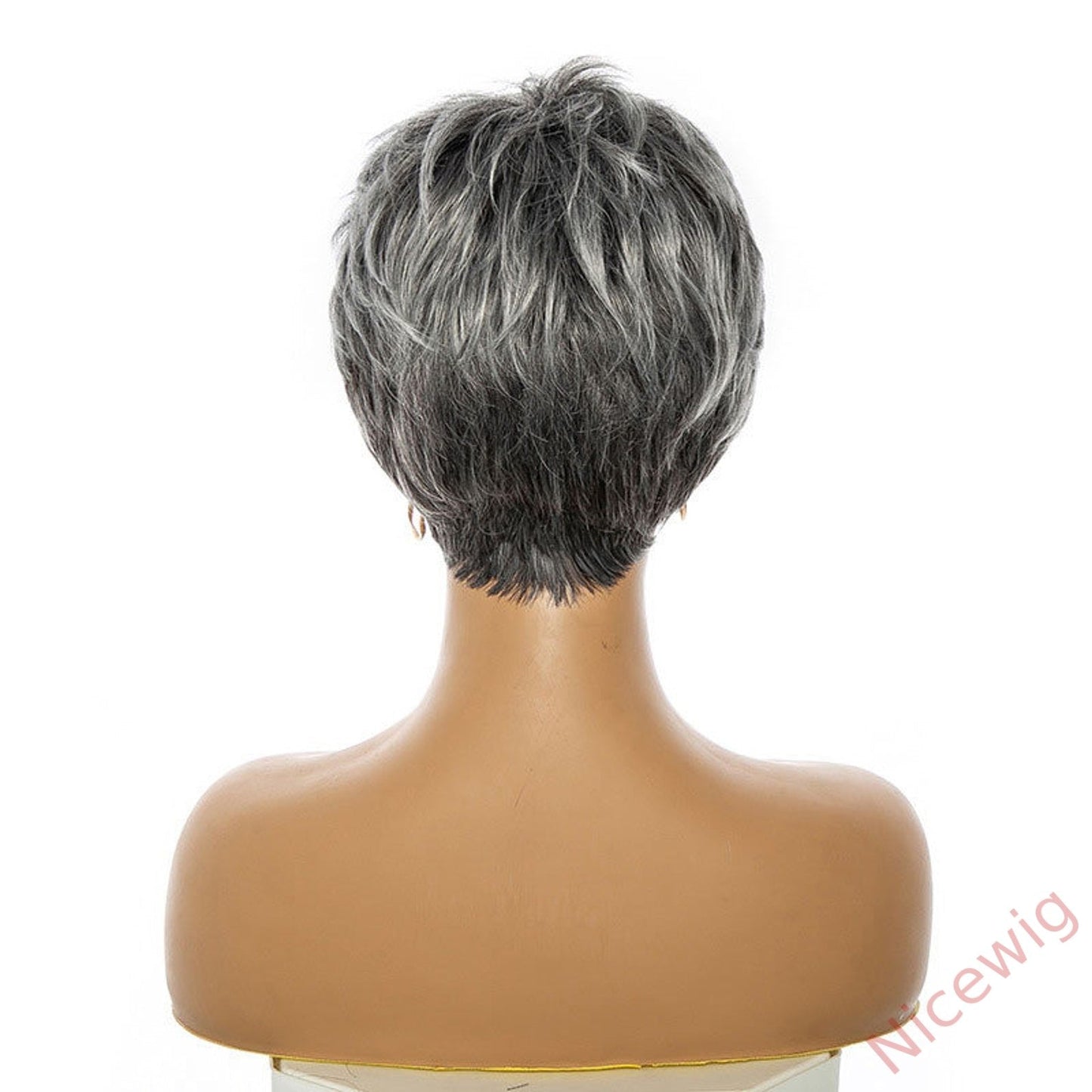 New Glueless Salt and Pepper Short Straight Bob Pixe Cut Wig