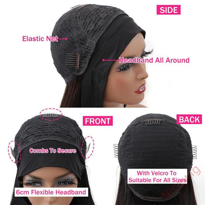 Black Long Straight Hair Headband Wig