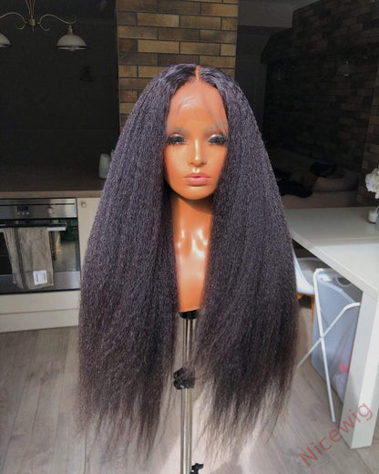 Kinky straight 200% density glueless brazilian black wigs with baby hair