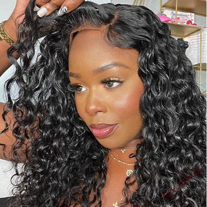 Glueless Brazilian Natural Black Water Wave Long Curly Wig