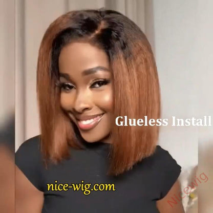 Glueless Lovely Black Gradient Light Brown Natrual Bob Styles Silky Yaki Hair Wig