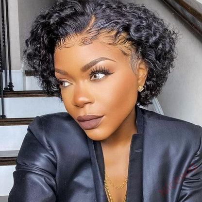 Black 6 Inch Short Wig Bob Curly Hair