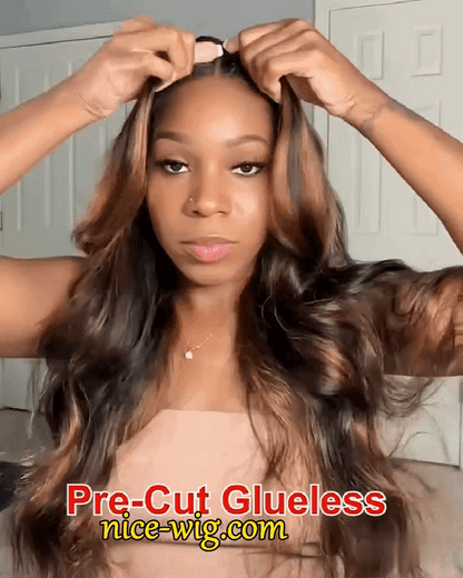 Glueless Brown Mixed Blonde Highlights Loose Wave Long Wig