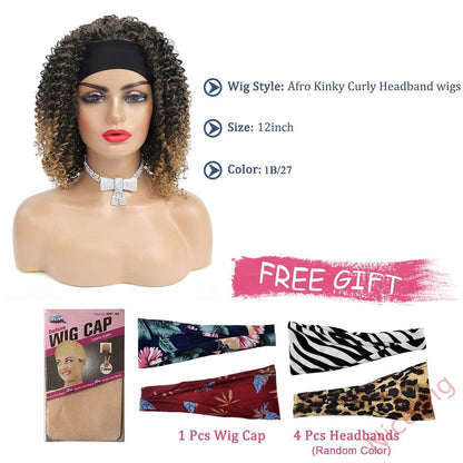 Curly Hair Headband Short Bob Wig