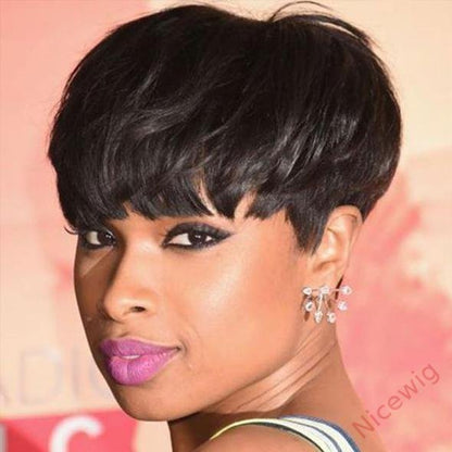 Best design women short straight layered wig with bangs