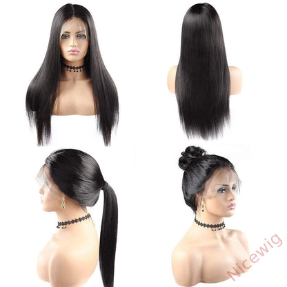 Black Long Hair Natural Hairline Straight Wig with Baby Hair Wig