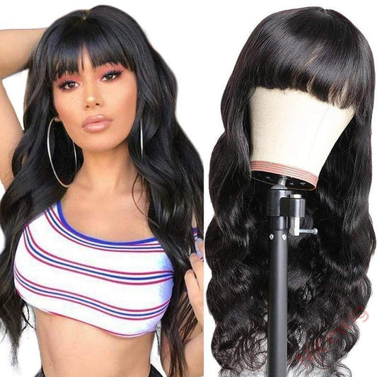 Black Long Hair Loose Deep Wave Wigs with Bangs for Black Women