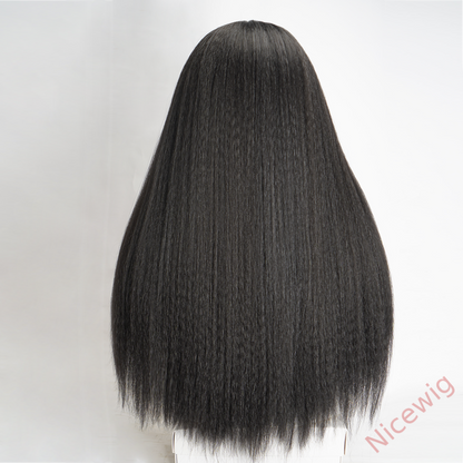 Glueless Kinky Yaki Straight Brazilian Black Long Wigs