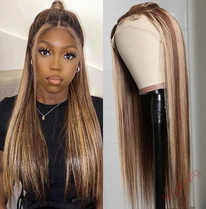 Hightlight Brown Mixed Blonde Long Wig Straight Wig