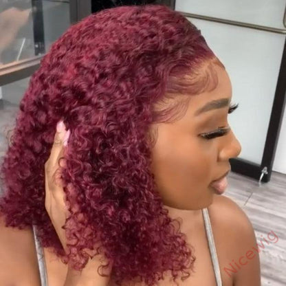 Wine Red Short Bob Hair Curly Wig