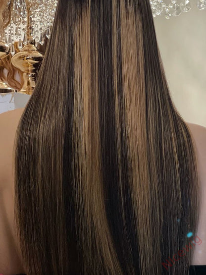 Glueless New Brown Mixed Blonde Long Hair Straight Wig
