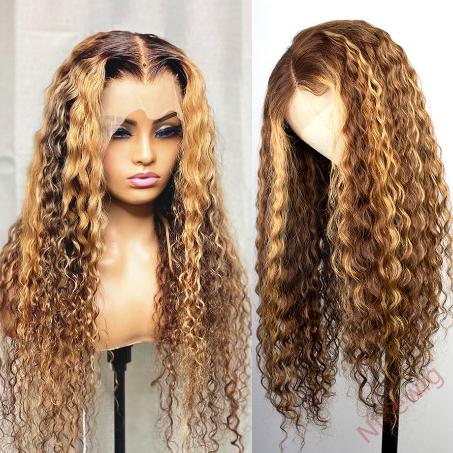 Glueless Hightlight Mixed Blonde Brazilian Long Hair Curly Wig