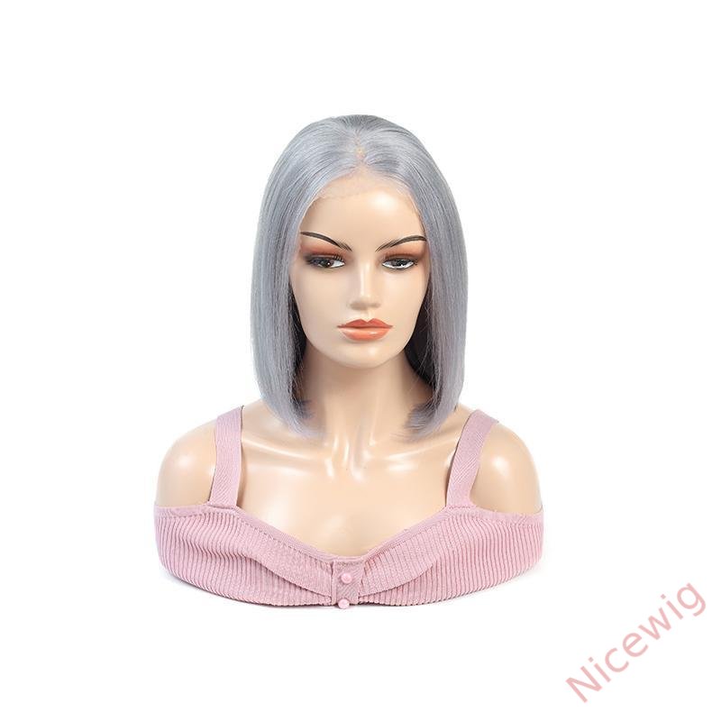 Gray Brazilian Short Straight Hair BOB Wigs Lady Wig