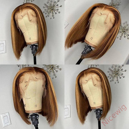 Straight Bob Wig Brown Mixed Blonde Highlights Wig