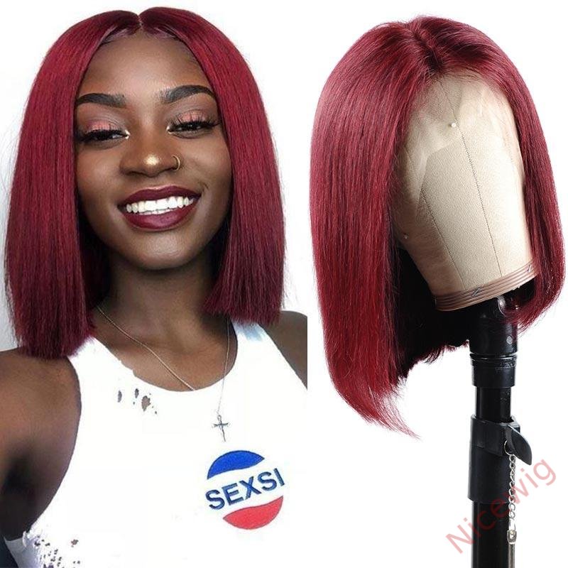 Wine Red Brazilian Straight Hair BOB Wigs Lady Wig