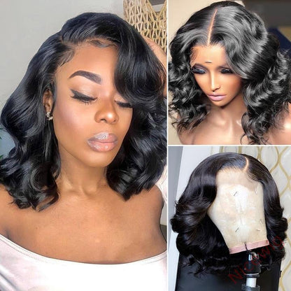 Black Wave Wig Medium Hiar Centre Parting Wig For Women