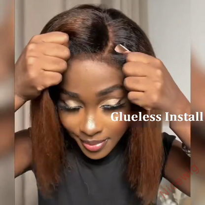 Glueless Lovely Black Gradient Light Brown Natrual Bob Styles Silky Yaki Hair Wig