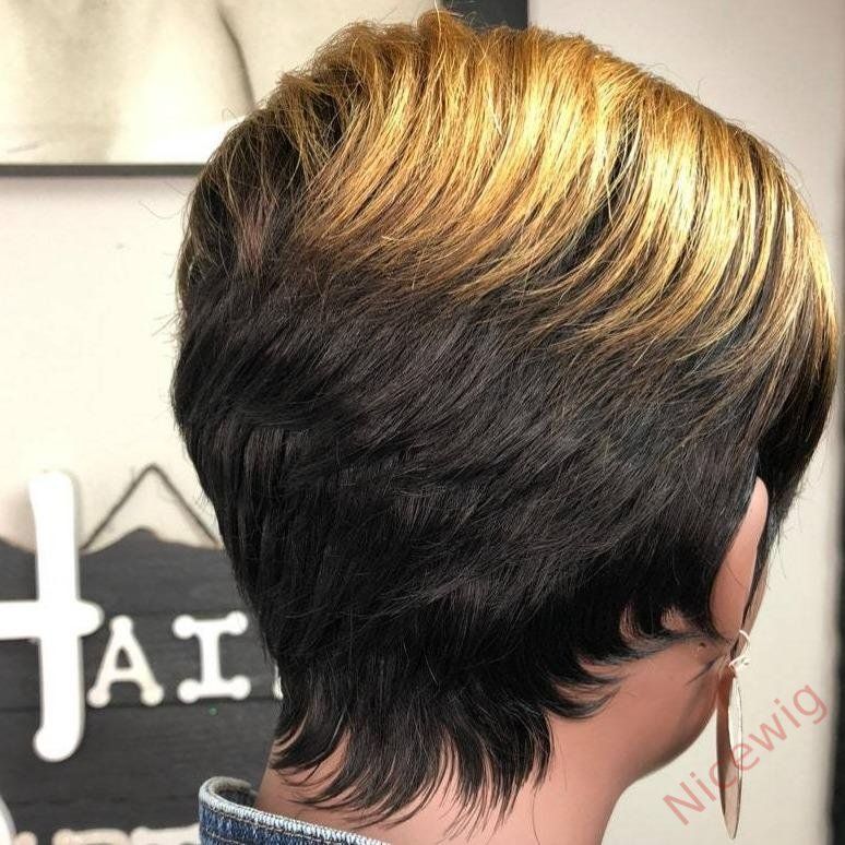 Black Gold Short Straight Bob Pixie Cut Hair Wig