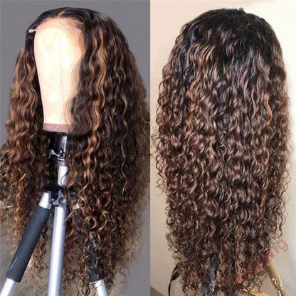 Black Mixed Brown Brazilian Water Wave Curly Wig