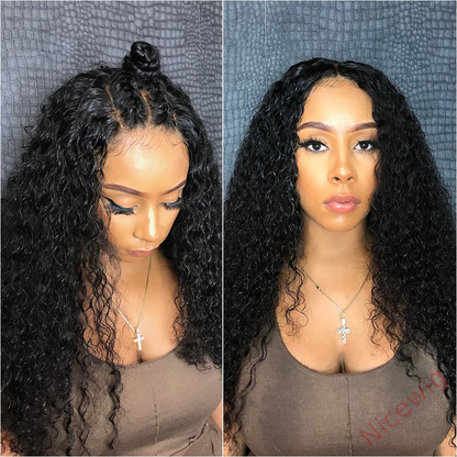 Glueless Brazilian Natural Black Water Wave Long Curly Wig