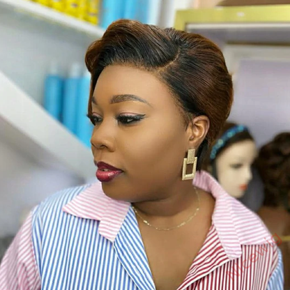 Black Gold Short Glueless Wig Curly Hair
