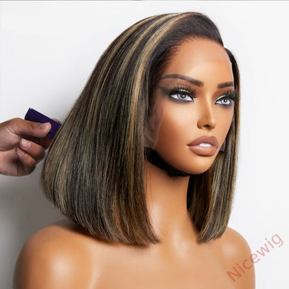 New Glueless Lovely Natrual Bob Styles Silky Hair Brown mixed Blonde Wig