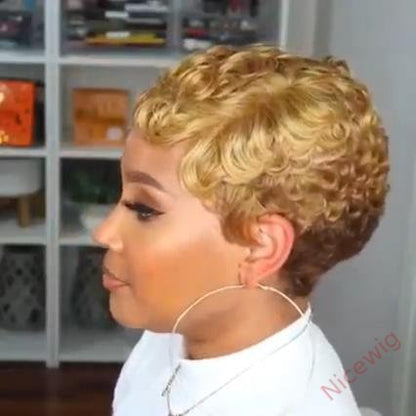 Short Wavy Curly Heat-Friendly Pixed Cut Wig