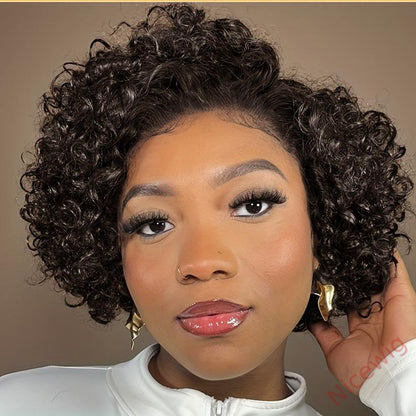 Curly Hair Cut Water Wave Natural Black Wig