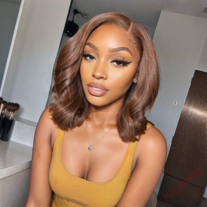 Glueless Short Bob Hair Dark Brown Wavy Wig
