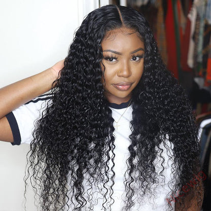 Glueless Brazilian Natural Black Water Wave Long Curly Wig