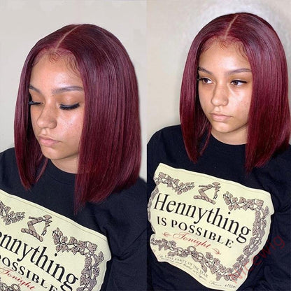 Wine Red Brazilian Straight Hair BOB Wigs Lady Wig