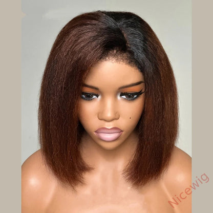 Glueless Lovely Black Gradient Light Brown Natrual Bob Styles Silky Yaki Hair Wig