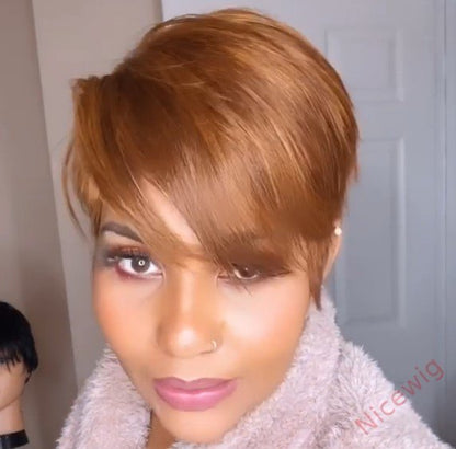 Light Brown Short Pixie Wig Bob Straight Hair