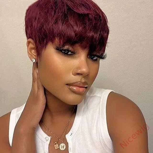 Glueless Short pixie cut Wig 4 Inch Bob Straight Hair