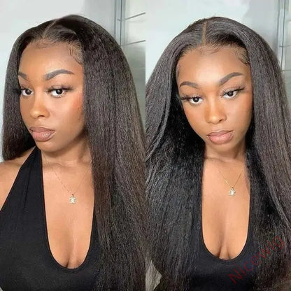 Kinky straight 200% density glueless brazilian black wigs