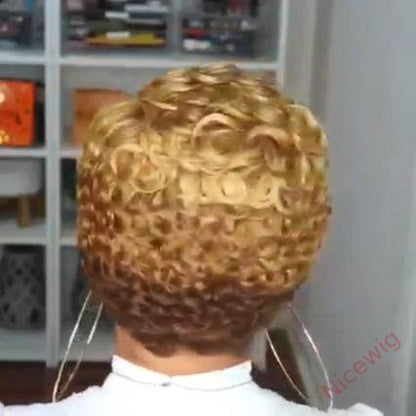 Short Wavy Curly Heat-Friendly Pixed Cut Wig