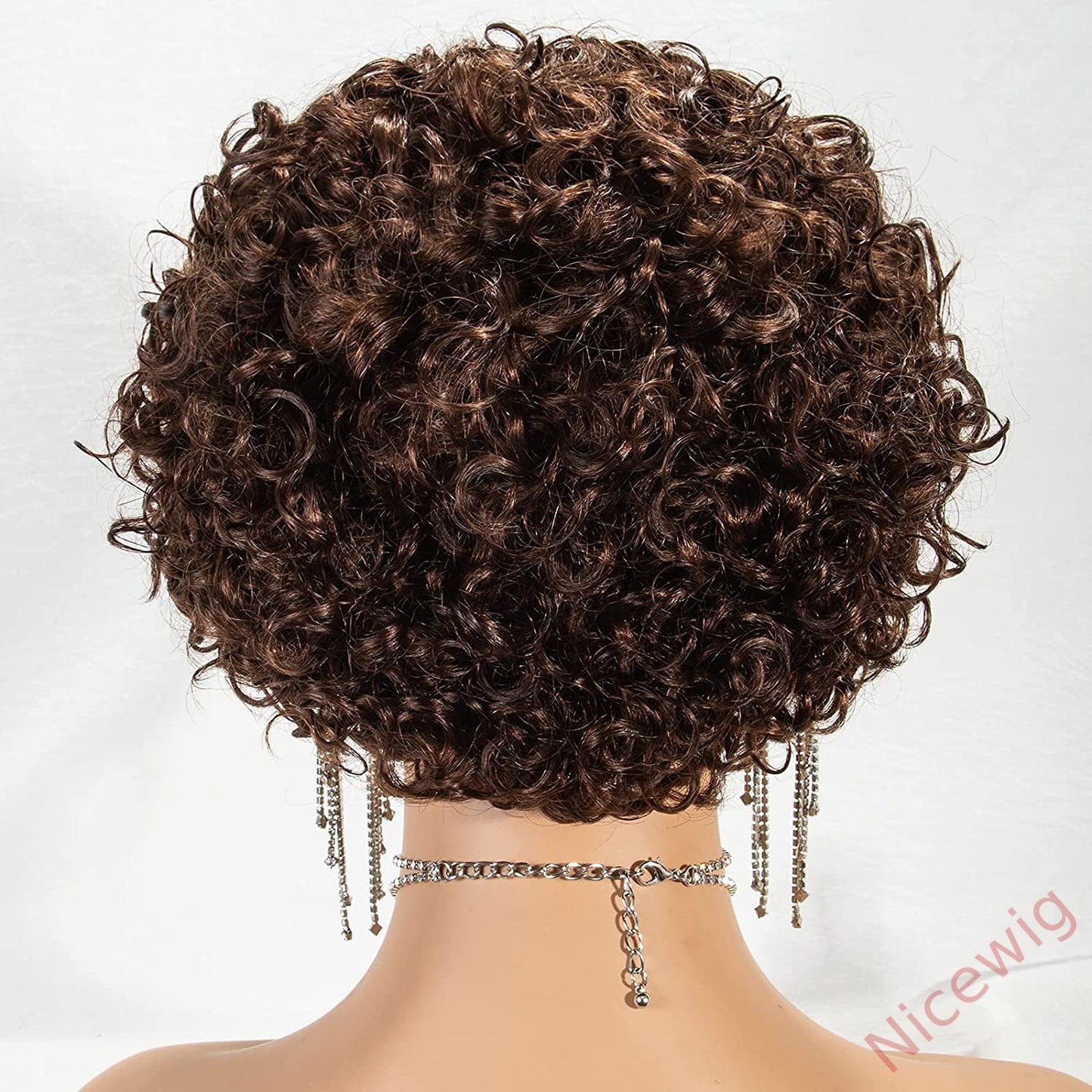 Brown Short Curly Hair Headband Bob Wig