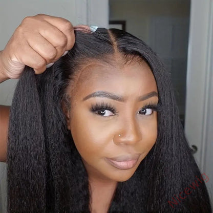Kinky straight 200% density glueless brazilian black wigs