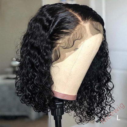Black Short Bob Wig Brazil Water Wave Hair Curly Wig