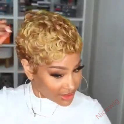 Short Wavy Curly Heat-Friendly Pixed Cut Wig