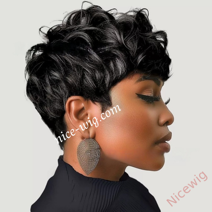Glueless Best Design Cute Short Pixie Cut Wig With Bangs