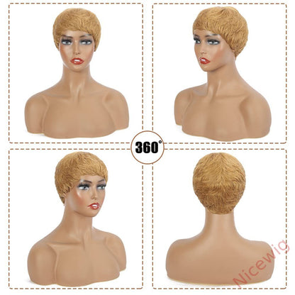 Glueless Blonde Short Straight Pixe Cut Wig