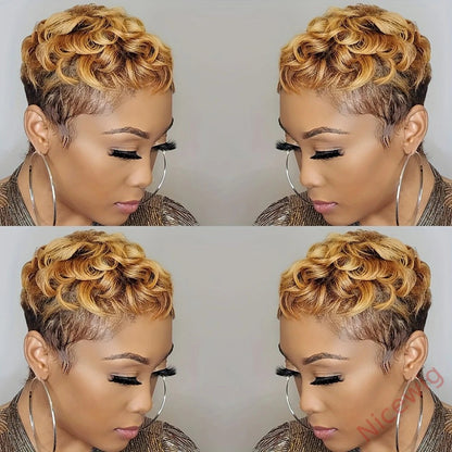 Short Mixed Brown Curly Wig Short Hairstyles Short Pixie Cut Wig