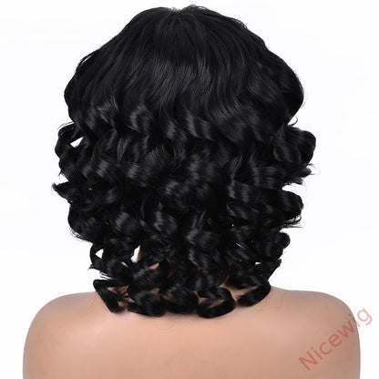 Kinky Curly Wigs With Bangs Fluffy African Ombre Glueless Wigs