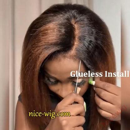 Glueless Lovely Black Gradient Light Brown Natrual Bob Styles Silky Yaki Hair Wig