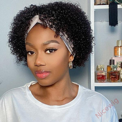 Natural Black Short Curly Hair Headband Bob Wig