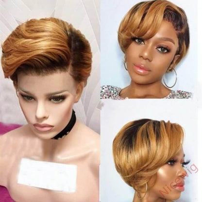 Black Mixed Gold Short Wig Bob Straight Hair