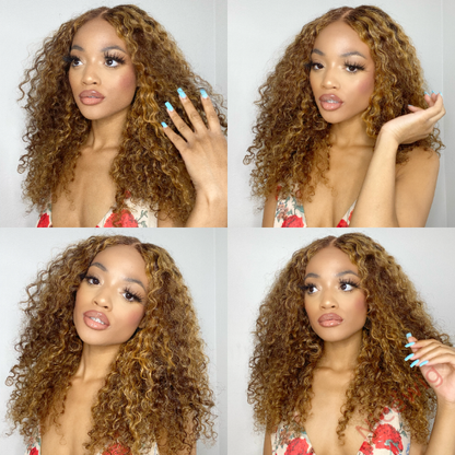 Black Brown Brazilian Water Wave 360 Lace Frontal Curly Wigs