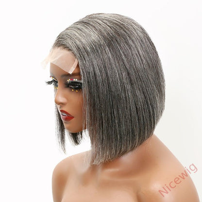 Salt and Pepper Grey Glueless Straight Bob Hair Wig